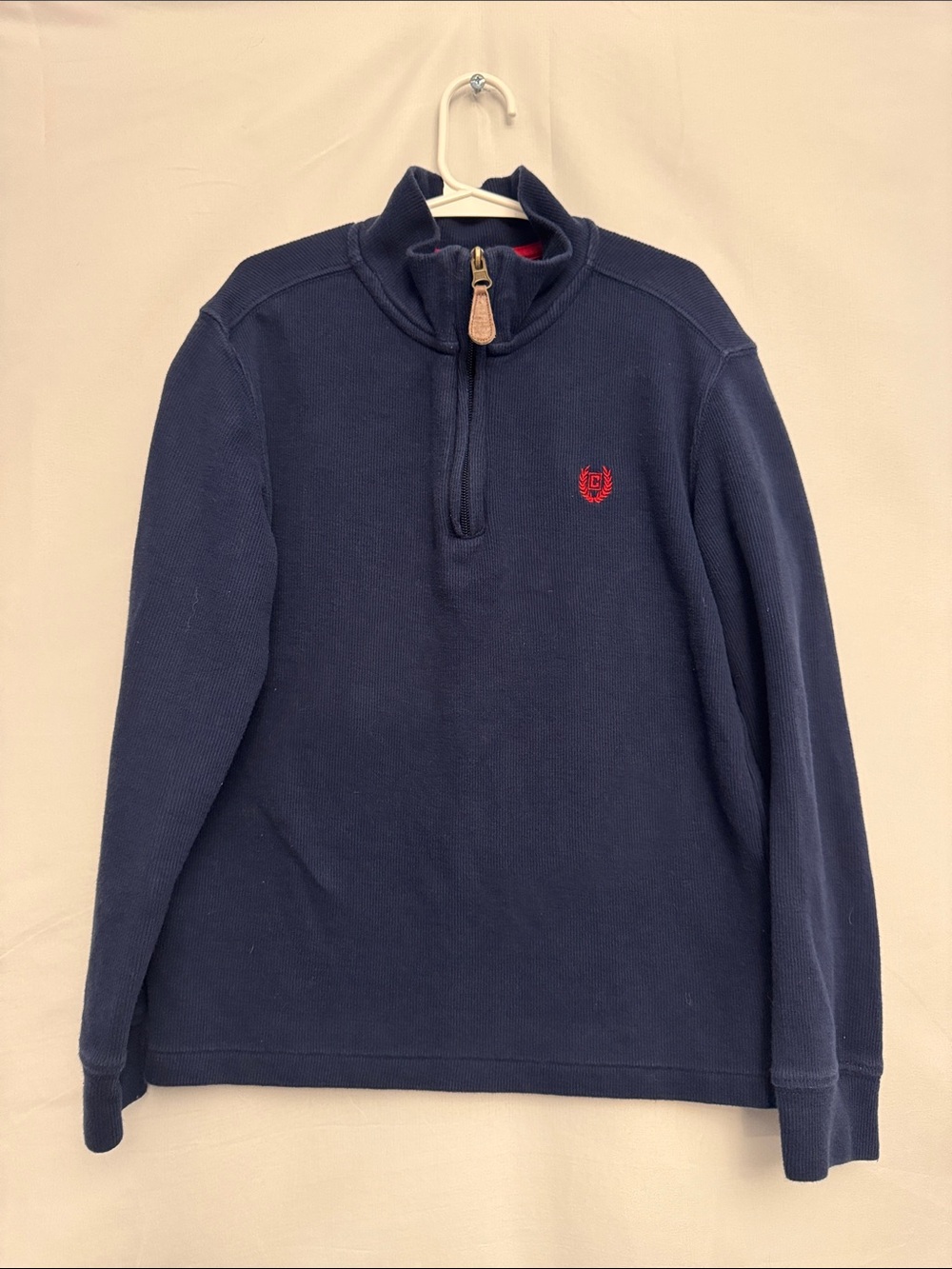 Chaps Boys Navy Blue 1/4 Zip Pullover Sweater Ribbed Knit Youth Size 7